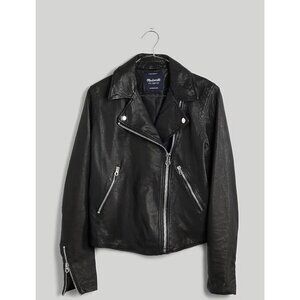 Madewell Womens $525 Washed Leather Motorcycle Jacket Black Size XXS E0488